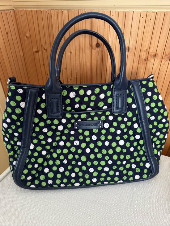 Vera Bradley Handbags - Vera Bradley Navy Tote with Green and White Polka Dots